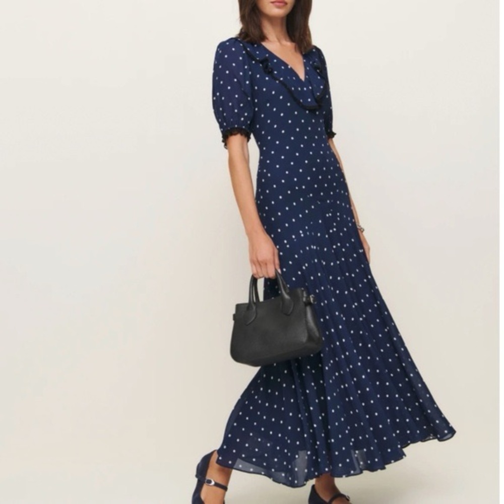 Reformation Evra Navy and White Dress